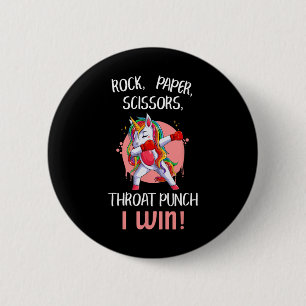 Rock Paper Scissors Throat Punch I Win Unicorn Box 6 Cm Round Badge