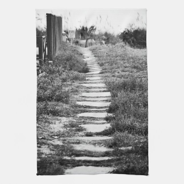 Rock Path up the hill in B/W Tea Towel (Vertical)