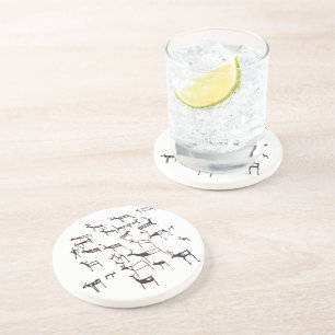 Rock Petroglyph Ancient European Deer Hunting Coaster