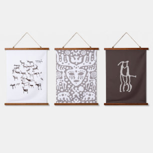 Rock Petroglyph Ancient European Deer Hunting Hanging Tapestry