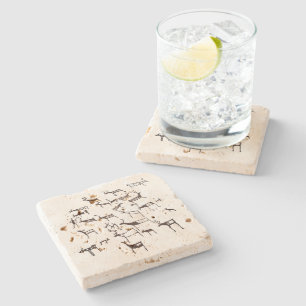 Rock Petroglyph Ancient European Deer Hunting Stone Coaster