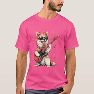 Rock Pomsky Dog Playing Guitar Funny Guitar Pomsky T-Shirt