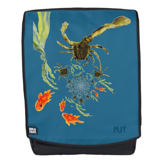 Rock Pool Funny Crabs, Fish Personalised Seaside Backpack (Front)