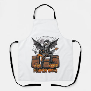 Rock Pumpkin Skull Vintage Engraving Halloween Shi Apron