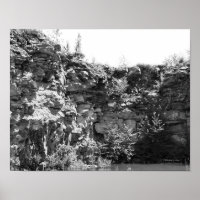 Rock Quarry Cliff Wall Pond Black And White 