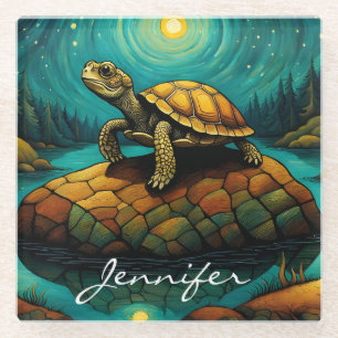 Rock River Nature Turtle Name Glass Coaster