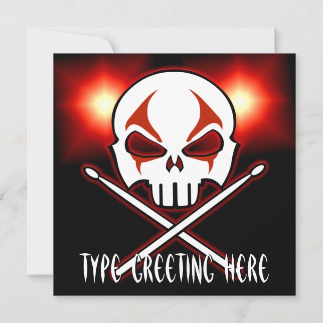 Rock & RoIl Invitations Personalised Drummer Cards (Front)