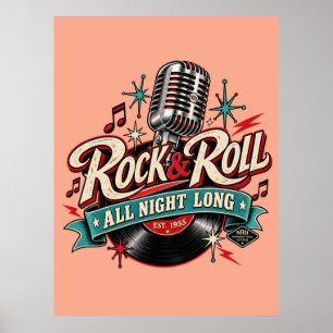 Rock & Roll All Night Long Retro Wall Art Poster -