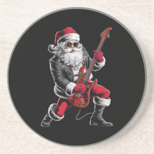 Rock & Roll Christmas Santa Claus Guitar Player Coaster