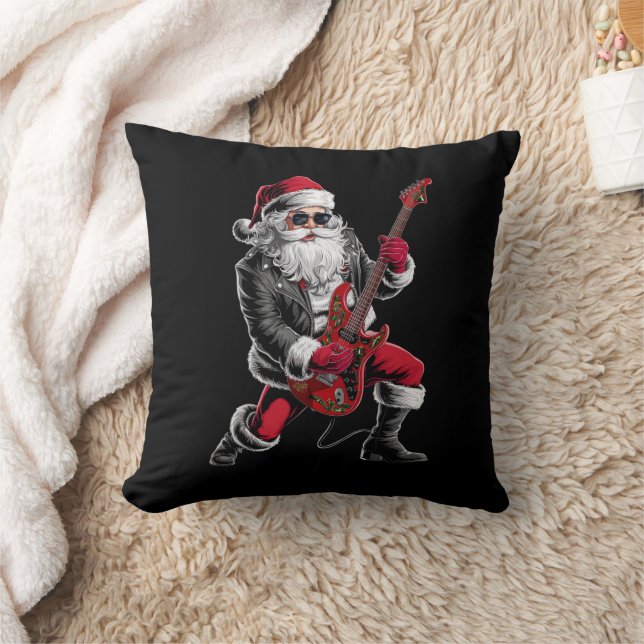Rock & Roll Christmas Santa Claus Guitar Player Cushion (Blanket)