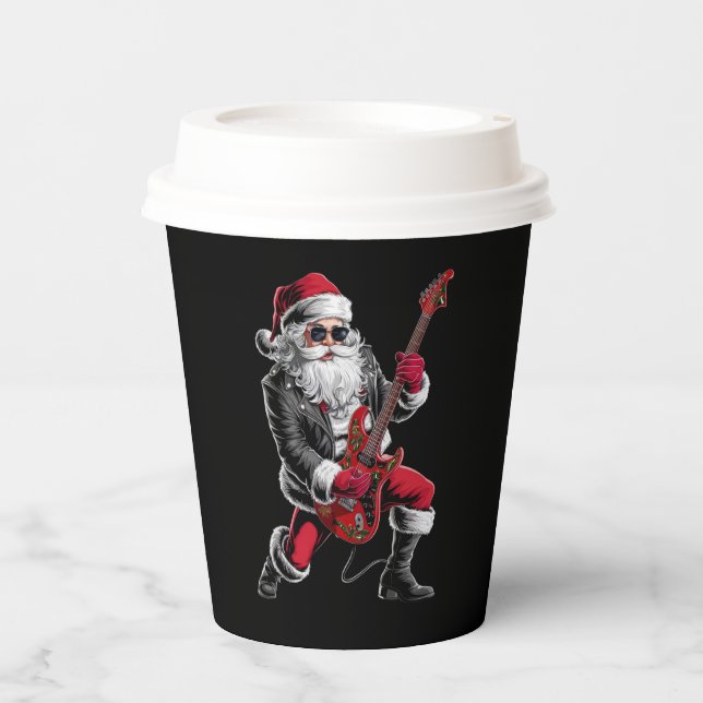 Rock & Roll Christmas Santa Claus Guitar Player Paper Cups (Front)