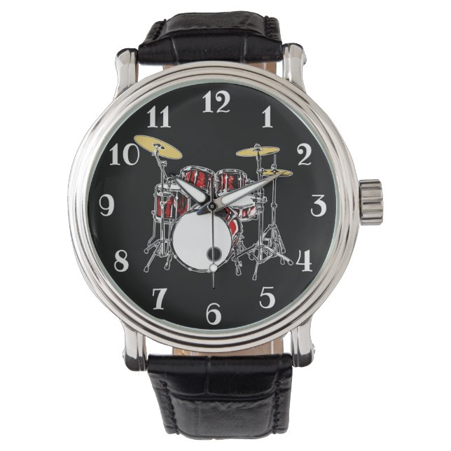 Rock & Roll Drum Kit Drummer Musician Drumming Watch (Front)