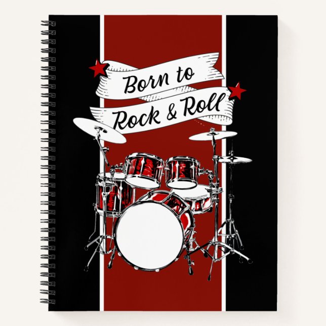 Rock & Roll Drum Kit Rock Star Drummer Boy Music N Notebook (Front)