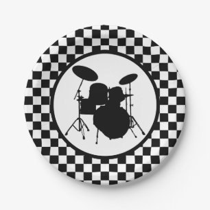 Rock & Roll Drummer Checker Drum Kit Paper Plate
