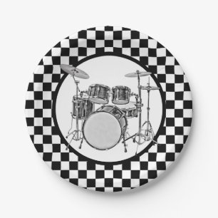 Rock & Roll Drummer Checker Drum Kit Paper Plate