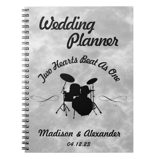 Rock & Roll Drummer Wedding Planner Musician Drum Notebook (Front)