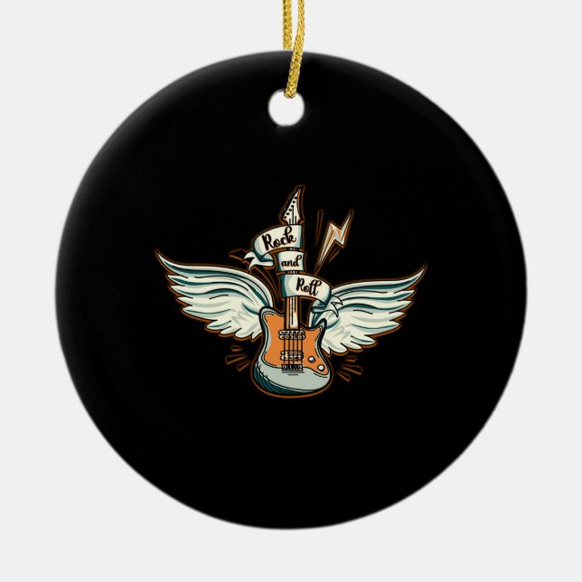 Rock & Roll Guitar Wings Music Ceramic Tree Decoration (Front)