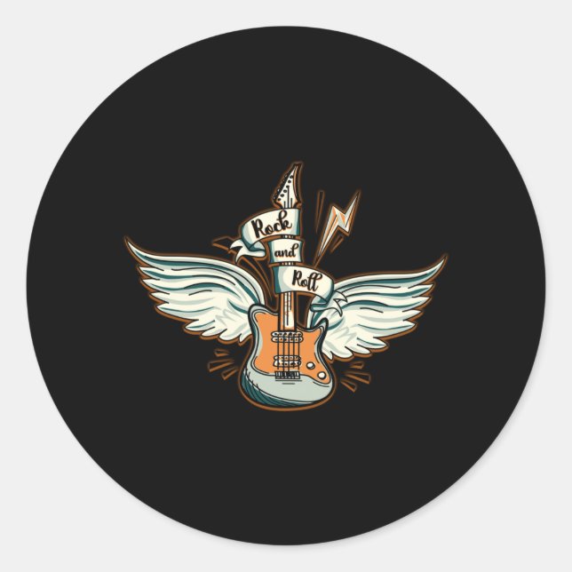 Rock & Roll Guitar Wings Music Classic Round Sticker (Front)