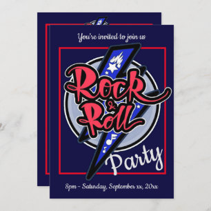 Rock & Roll Lightning Blue Party Invitation