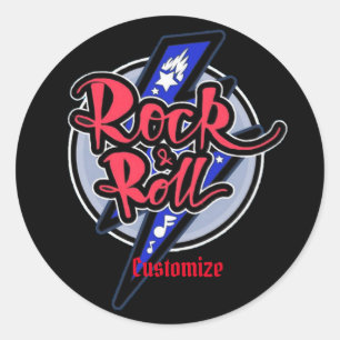 Rock & Roll Lightning Classic Round Sticker