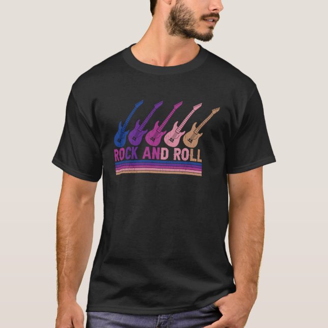 Rock & Roll Multicolor Electric Guitars T-Shirt (Front)