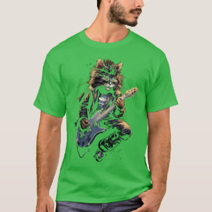 Rock Roll Music Concert Festival Cat Rock Guitar T-Shirt