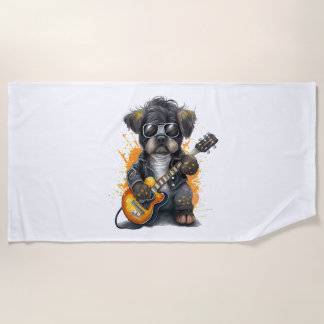 Rock  Roll Puppy Dog (Four)   Beach Towel