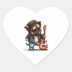 Rock Roll Puppy Dog (Three) Heart Sticker