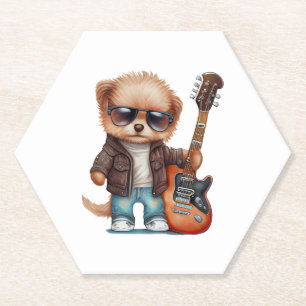 Rock Roll Puppy Dog (Two) Paper Coaster