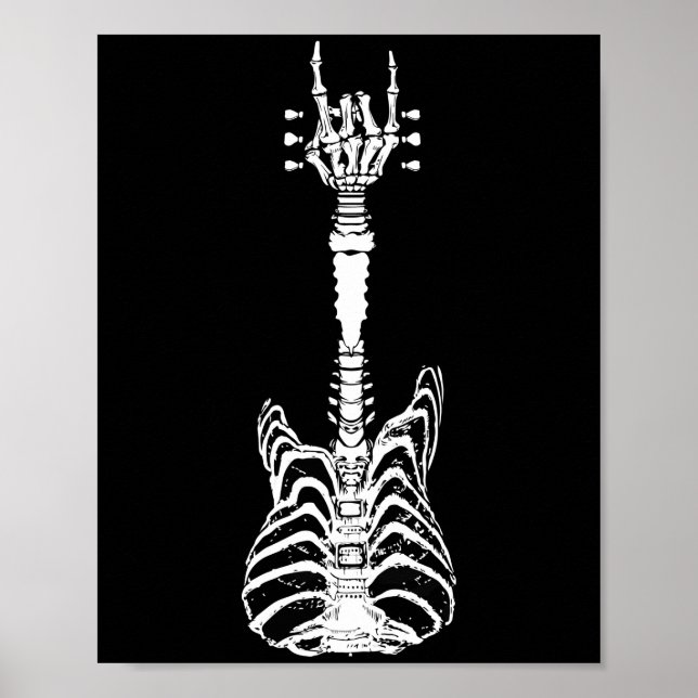 Rock & Roll Skeleton Guitar Music Lover Gift Poster (Front)