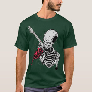 Rock & Roll Skeleton Guitar Player Figurine Music  T-Shirt