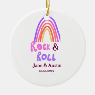 Rock & roll wedding add couple name retro rainbow ceramic tree decoration