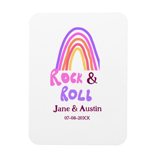 Rock & roll wedding add couple name retro rainbow  magnet (Vertical)