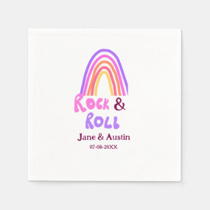 Rock & roll wedding add couple name retro rainbow  napkin