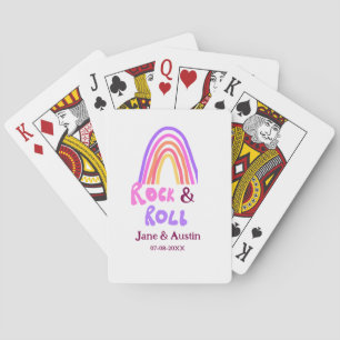 Rock & roll wedding add couple name retro rainbow  playing cards