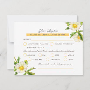 Rock rose watercolor white green botanica wedding  RSVP card