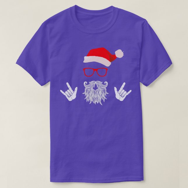 Rock Santa Claus Beard Hat Sunglasses T-Shirt (Design Front)
