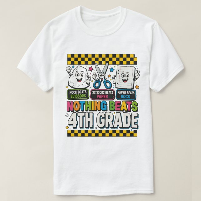 Rock Scissors Paper Nothing Beats 4th Grade T-Shirt (Design Front)