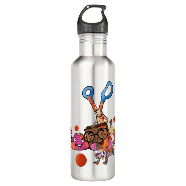Rock, Scissors, Paperbag with Splashy water bottle (Front)