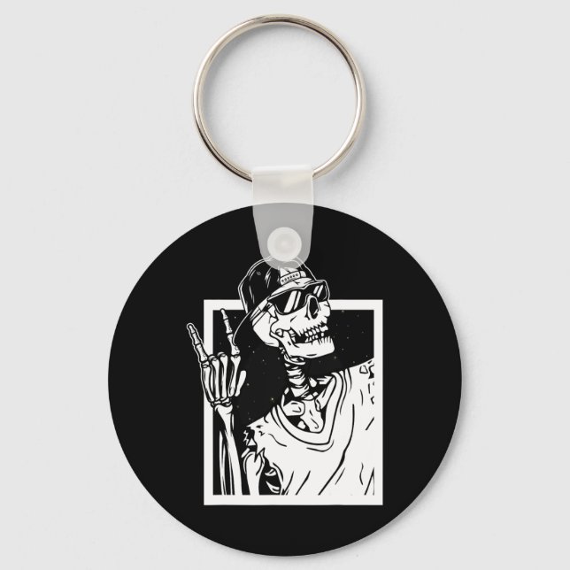 Rock Skeleton Hand Halloween Costume Funny Rocker  Key Ring (Front)