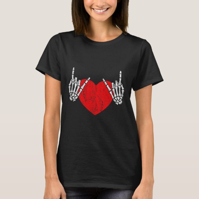 Rock Skeleton Hand Heart Rock And Roll  T-Shirt (Front)