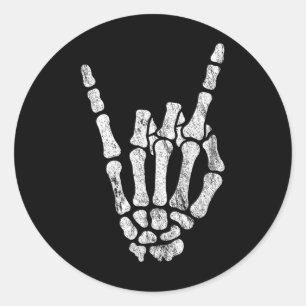 Rock Skeleton Hand Rock N Roll Metal Distressed Ha Classic Round Sticker