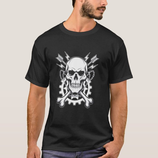 Rock Skull Cool Biker Style 23 T-Shirt (Front)