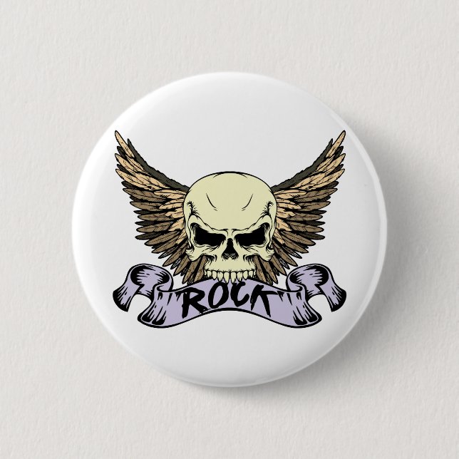 Rock Skull with Wings 6 Cm Round Badge (Front)