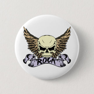 Rock Skull with Wings 6 Cm Round Badge