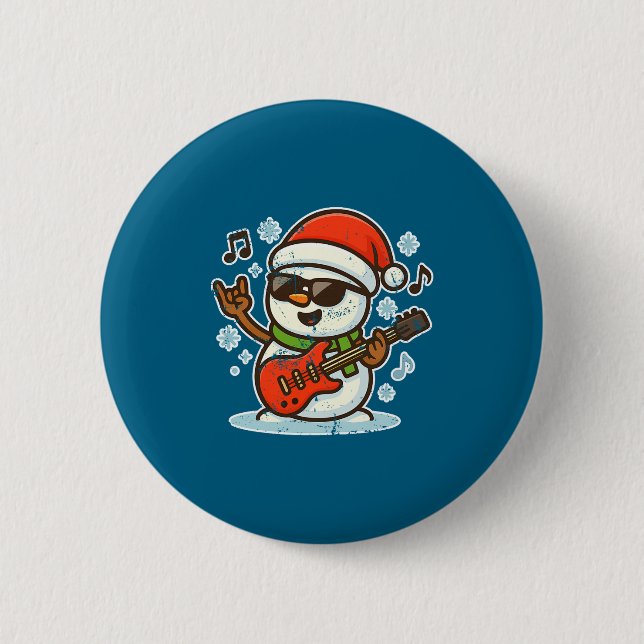 Rock Snowman With Guitar Premium Tri-blend  6 Cm Round Badge (Front)