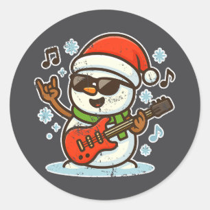 Rock Snowman With Guitar Premium Tri-blend Classic Round Sticker