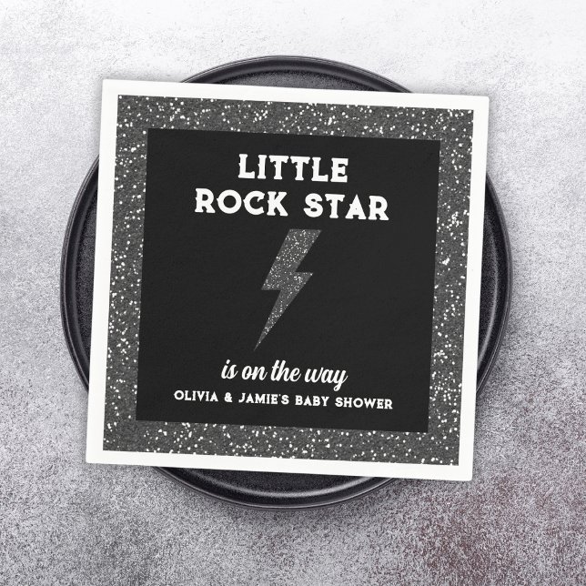 Rock Star Baby Shower Black Rock And Roll Napkin (little rock star baby shower napkins black glitter flash rock and roll)