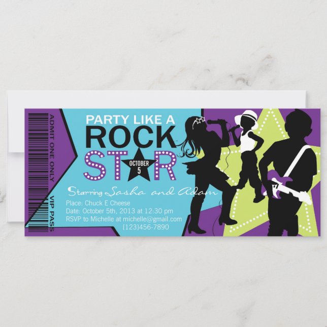 Rock Star Band Birthday Purple Lime Invitation (Front)