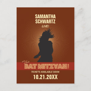 Rock Star Bat Mitzvah Save the Date in Brown Announcement Postcard